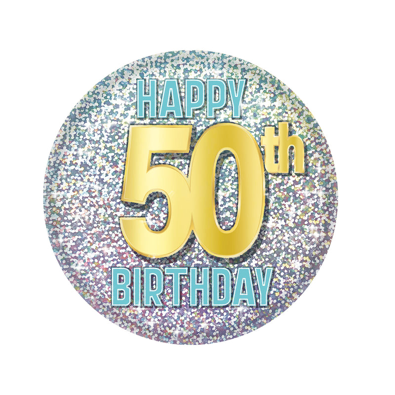 50th Birthday Button – 2" – (1/Card) by Beistle for Birthday-Age Specific Printed Buttons