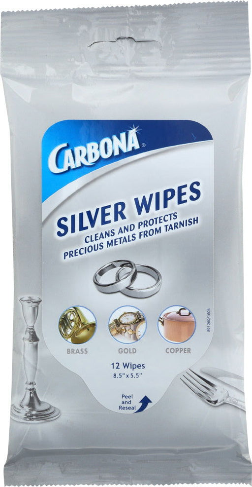 CARBONA: Silver Wipes Flat Pack, 12 ea - No Brand For Less 