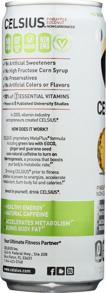 CELSIUS: Beverage Non Carbonated Pineapple Coconut, 12 oz - No Brand For Less 