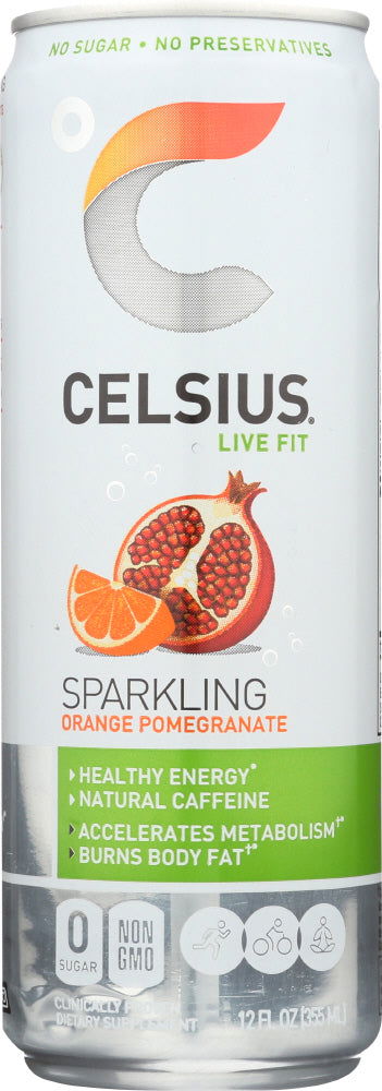 CELSIUS: Beverage Sparkling Orange Pomegranate, 12 oz - No Brand For Less 