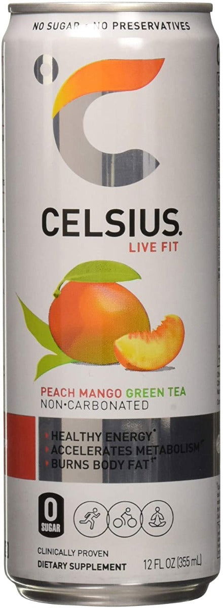 CELSIUS: Live Fit Peach Mango Green Tea, 12 oz - No Brand For Less 