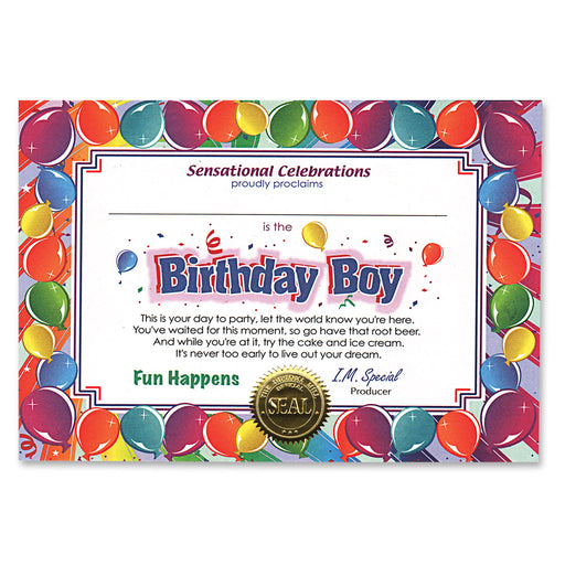 Birthday Boy Certificate – 5" x 7" by Beistle for Birthday Certificate Greetings