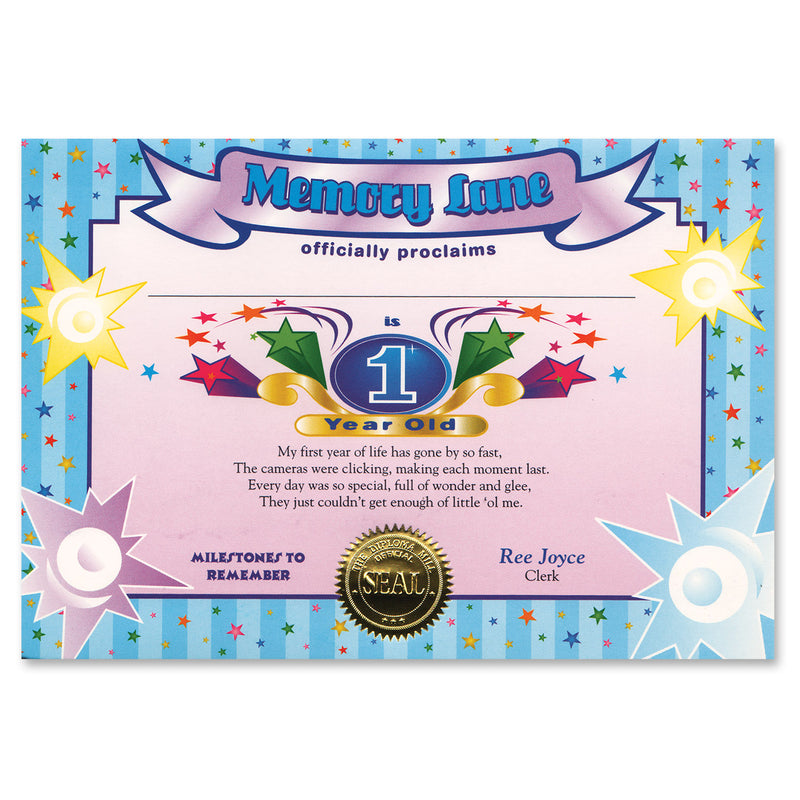 1 Year Old  (Boy) Certificate – 5" x 7" by Beistle for 1st Birthday Certificate Greetings
