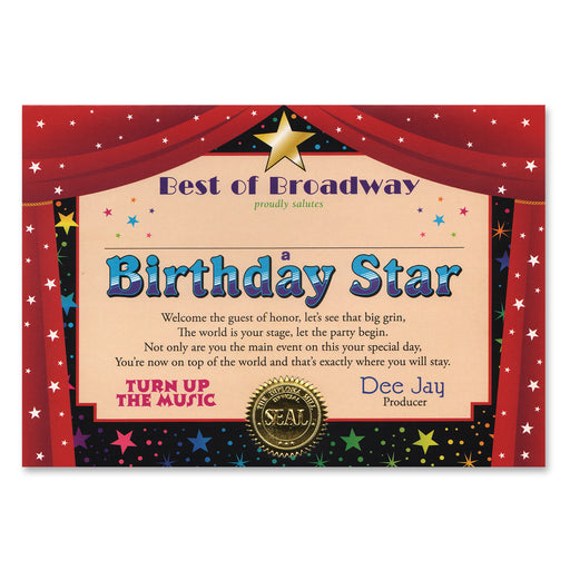 Birthday Star Certificate – 5" x 7" by Beistle for Birthday Certificate Greetings