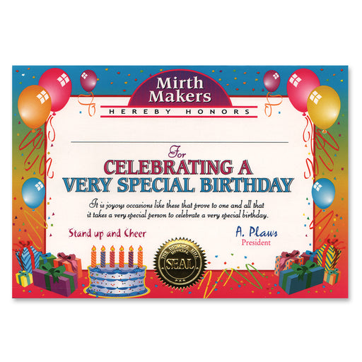 Very Special Birthday Certificate – 5" x 7" by Beistle for Birthday Certificate Greetings