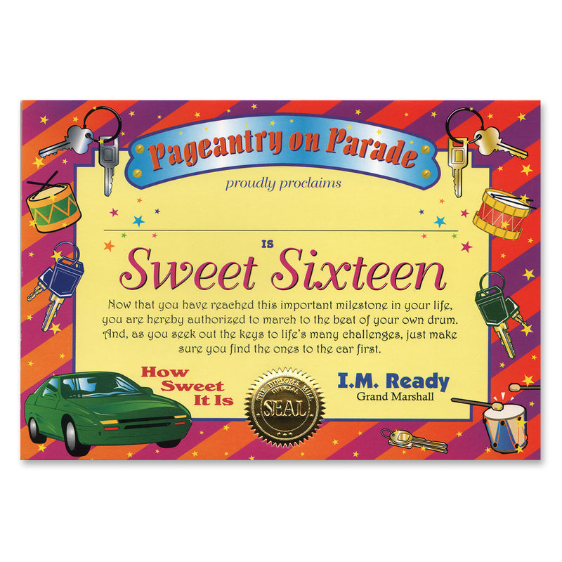 Sweet Sixteen Certificate – 5" x 7" by Beistle for Sweet 16 Certificate Greetings