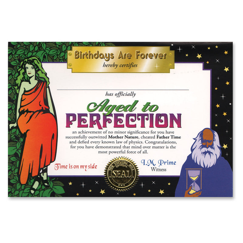 Aged To Perfection Certificate – 5" x 7" by Beistle for Over-The-Hill Certificate Greetings