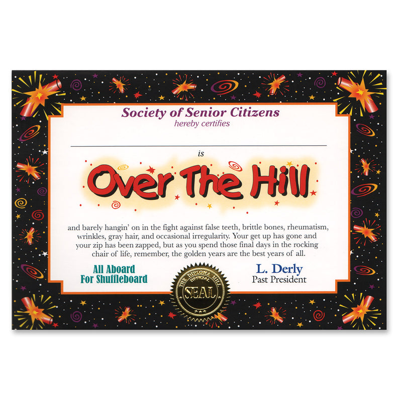 Over The Hill Certificate – 5" x 7"