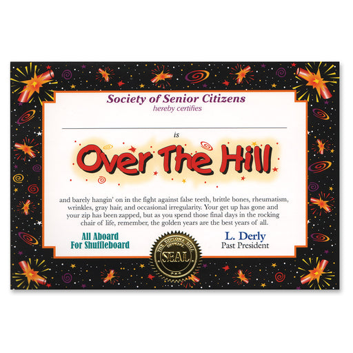 Over The Hill Certificate – 5" x 7" by Beistle for Over-The-Hill Certificate Greetings