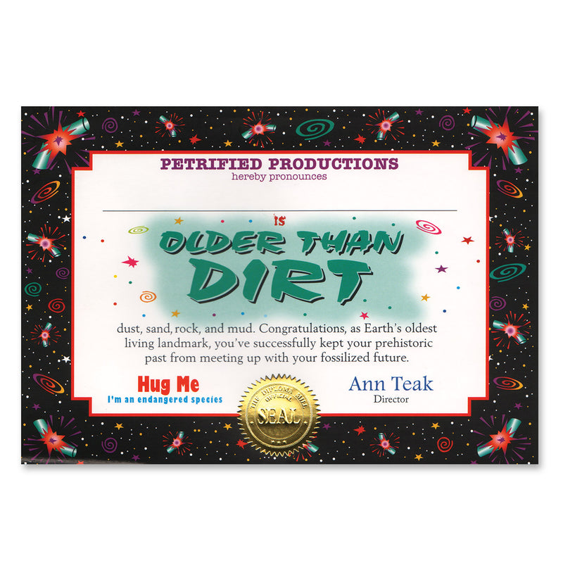 Older Than Dirt Certificate – 5" x 7" by Beistle for Over-The-Hill Certificate Greetings