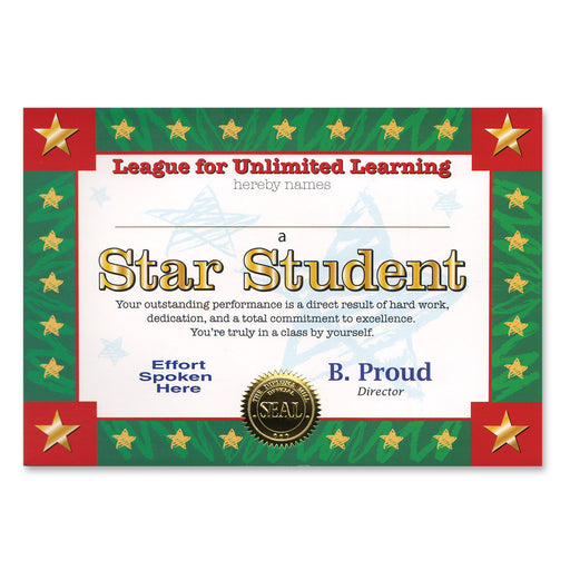 Star Student Certificate – 5" x 7" by Beistle for Educational Certificate Greetings