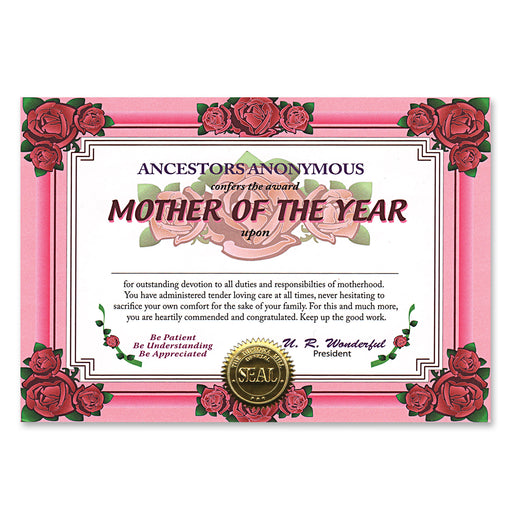 Mother Of The Year Certificate – 5" x 7" by Beistle for Mothers/Fathers Day Certificate Greetings