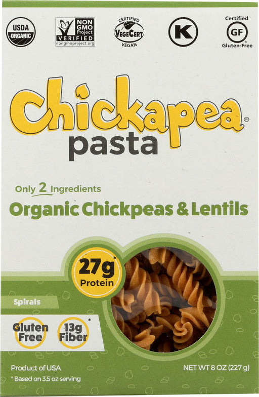 CHICKAPEA: Organic Chickpea and Red Lentil Pasta Spirals, 8 oz - No Brand For Less 