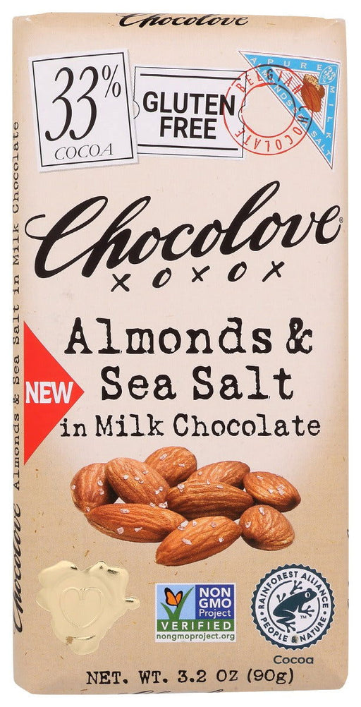 CHOCOLOVE: Almond And Sea Salt In Milk Chocolate, 3.2 oz - No Brand For Less 