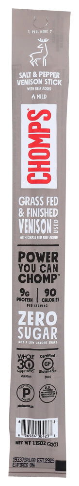 CHOMPS: Venison Stick Pepper Salt, 1.15 oz - No Brand For Less