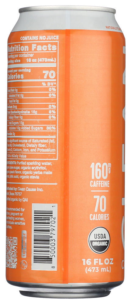 CLEAN CAUSE: Peach Sparkling Yerba Mate Tea, 16 fo - No Brand For Less 