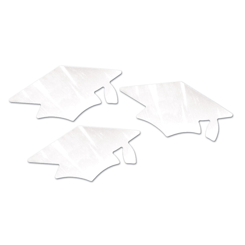 White Metallic Grad Cap Cutouts – 5½" – (3/Pkg) by Beistle for Graduation Metallic