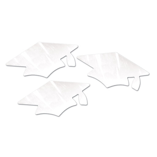White Metallic Grad Cap Cutouts – 5½" – (3/Pkg) by Beistle for Graduation Metallic