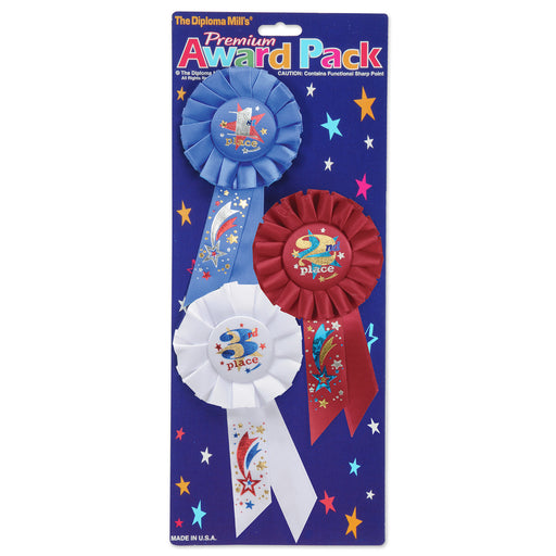 1st, 2nd, 3rd, Place Award Pack Rosettes – 3¼" x 6½" – (3/Pkg) by Beistle for Sports Rosettes