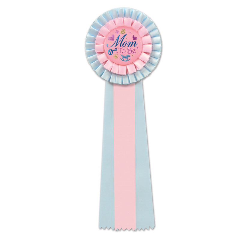 Pink/Blue Mom To Be Deluxe Rosette – 4½" x 13½" by Beistle for Baby Shower Deluxe Rosettes
