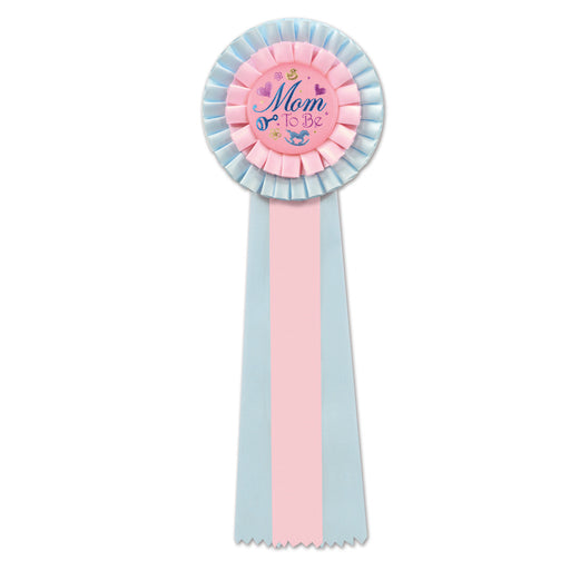 Pink/Blue Mom To Be Deluxe Rosette – 4½" x 13½" by Beistle for Baby Shower Deluxe Rosettes