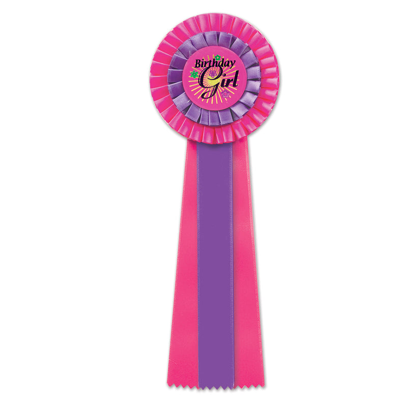 Cerise/Purple Birthday Girl Deluxe Rstte – 4½" x 13½" by Beistle for Birthday Deluxe Rosettes