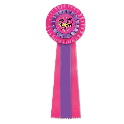 Cerise/Purple Birthday Girl Deluxe Rstte – 4½" x 13½" by Beistle for Birthday Deluxe Rosettes