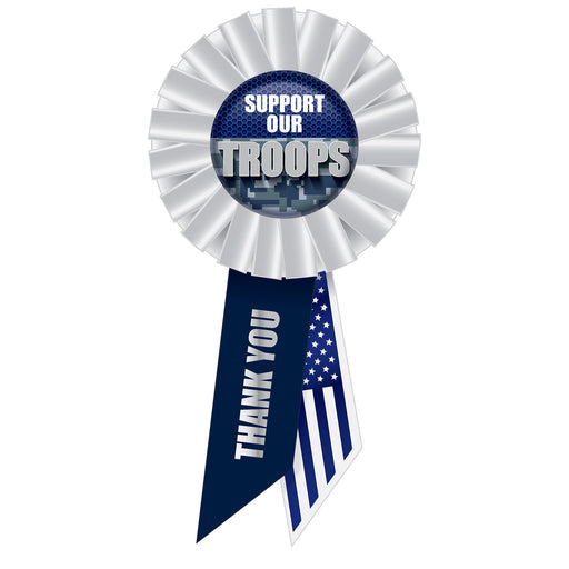 Support Our Troops Rosette – 3¼" x 6½" by Beistle for Patriotic Rosettes