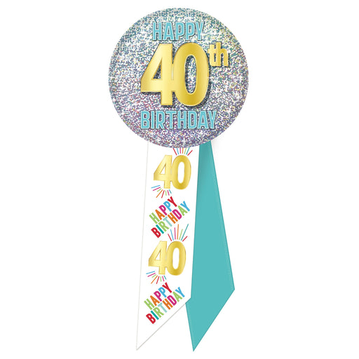 40th Birthday Rosette – 2" x 5½" by Beistle for Birthday-Age Specific Rosettes