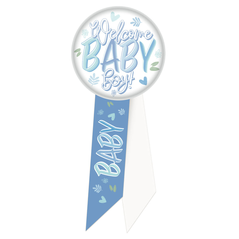 Welcome Baby Boy! Rosette – 2" x 5½" by Beistle for Baby Shower Rosettes