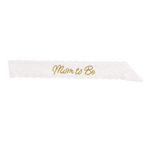 Mom To Be White Lace Sash – 28½" x 4" – (1/Pkg) by Beistle for Baby Shower Sashes