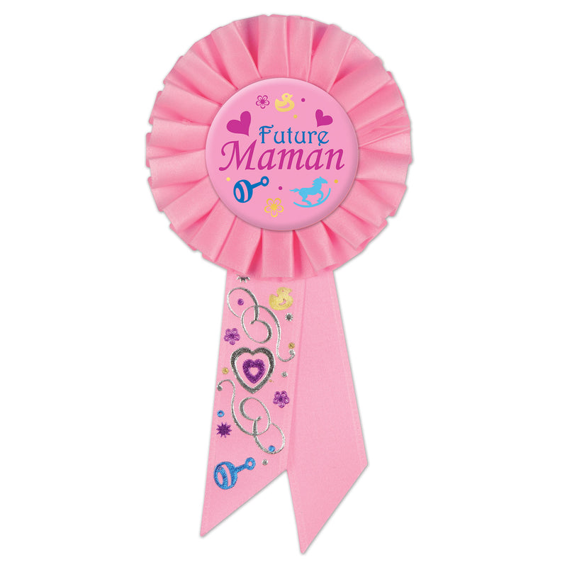 Future Maman (Mom To Be) Rosette – 3¼" x 6½" by Beistle for Baby Shower Rosettes