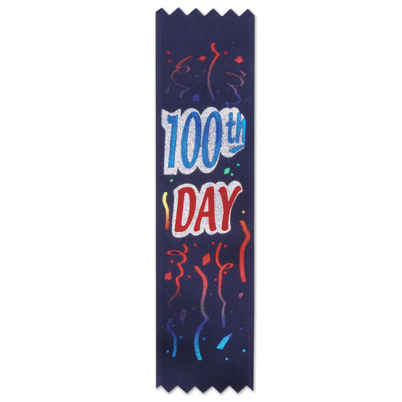 "100th" Day Value Pack Ribbons – 1½" x 6¼" – (10/Pkg) by Beistle for Educational Value Packs