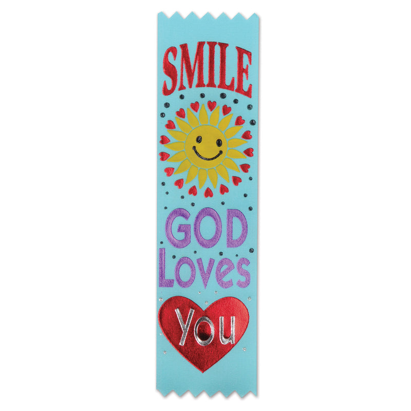 Smile, God Loves You Value Pack Ribbons – 1½" x 6¼" – (10/Pkg) by Beistle for Religious Value Packs