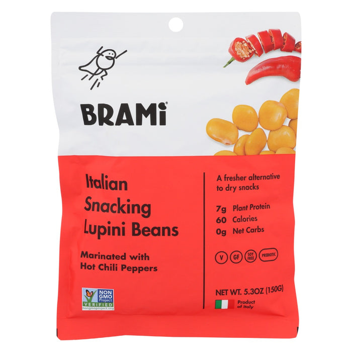 BRAMI LUPINI SNACK: Italian Snacking Lupini Beans Hot Chili Peppers, 5.3 oz