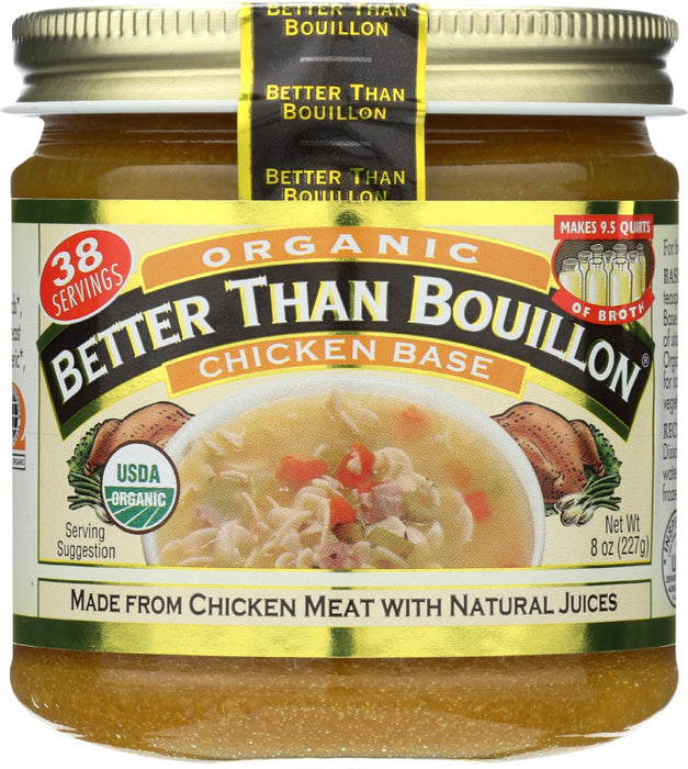 Better Than Bouillon blendable bases easily spoon right out of the jar and let you add as much, or as little, flavor as desired. From marinades, glazes and vegetables to soups, sides and slow cooker dishes, Organic Better Than Bouillon Roasted Chicken Base adds flavor to all your favorite dishes.
