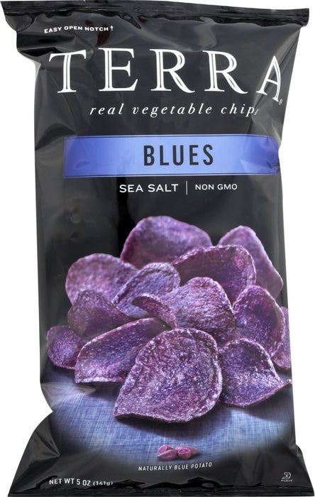 Naturally blue potatoes make for unnaturally delicious chips. With a slightly nutty, earthy flavor, we crisp them to perfection and add a dash of sea salt to finish. A sight to behold. And to snack on!
