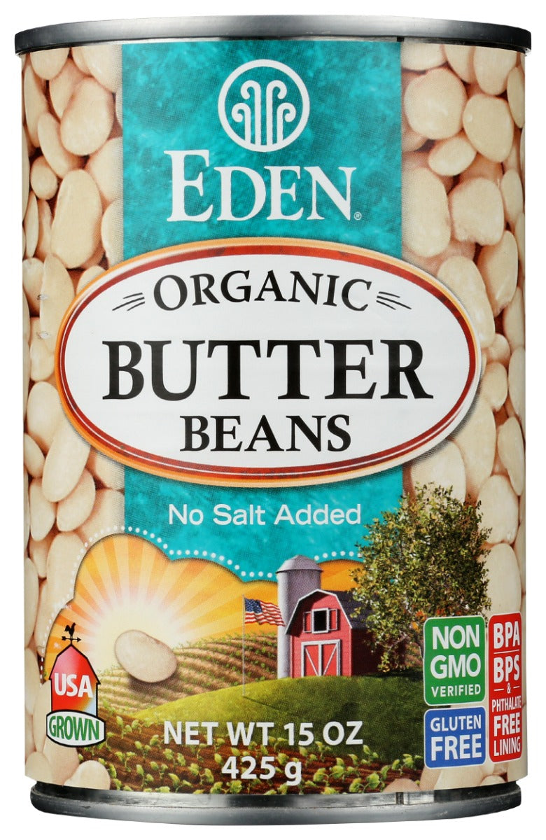 Baby Lima or Butter Beans are a light-colored variety known as Carolina or sieva beans. Regular Lima beans are a much larger variety and more yellow. Baby Limas make an excellent side dish and are great as a creamy base for soup. Use in stew, for dips, spreads, mashed, and in salads. Combined with sweet corn, they make the famous dish succotash. No salt added EDEN beans in BPA, BPS, and phthalate free cans since 1999.