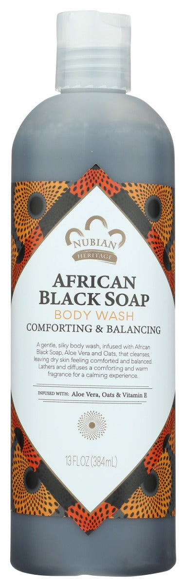 Acne-prone skin is a battlefield, but with this Nubian Heritage Body Wash, African Black Soap brings peace. Showering every day with African Black Soap helps keep that balance with the natural exfoliants in cocoa pod ash and the skin-loving hydration of organic shea butter. You'll notice clearer, smoother skin with regular use of Nubian Heritage African Black Soap. Plus, our essential oils blend fills your shower with a clean scent of a new day!