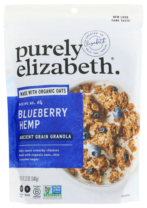 Made with dried blueberries and nutty hemp seeds, our Blueberry Hemp Ancient Grain Granola features superfood grains and seeds for a crunchy texture and hints of cinnamon for a delicious salty sweet taste. Our gluten free granola recipe is made with organic oats and baked with coconut oil and sustainably sourced coconut sugar.
