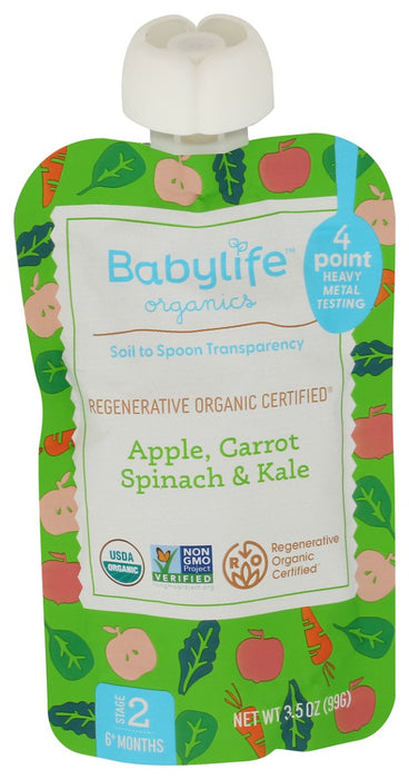 BABYLIFE ORGANICS: Apple Carrot Spinach Kale Pouch, 3.5 oz