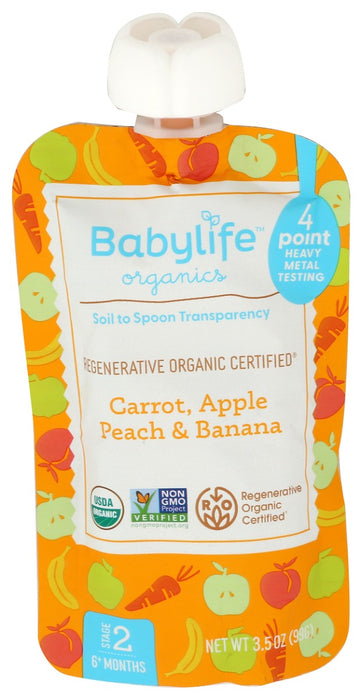 BABYLIFE ORGANICS: Carrot Apple Peach Banana Pouch, 3.5 oz