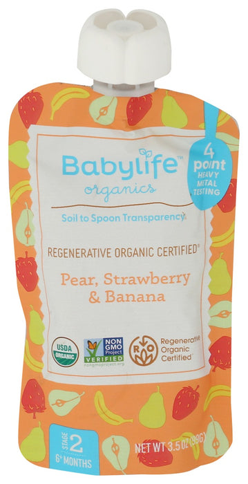 BABYLIFE ORGANICS: Pear Strawberry Banana Pouch, 3.5 oz