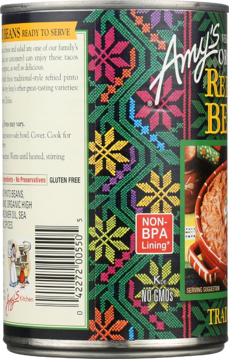 AMYS: Organic Vegetarian Traditional Refried Beans, 15.4 oz