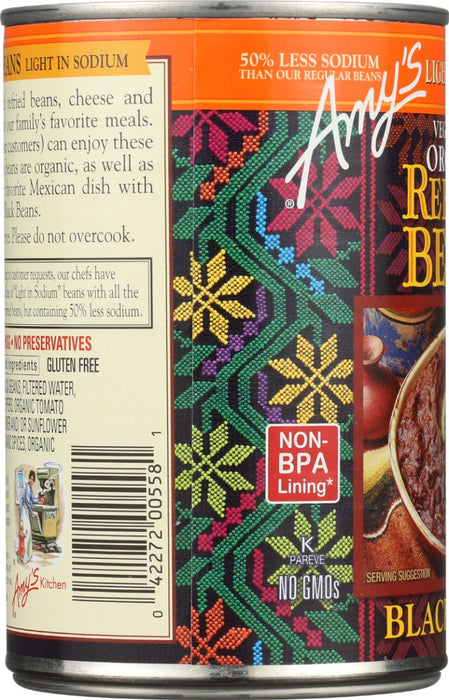 AMYS: Organic Vegetarian Refried Black Beans Light in Sodium, 15.4 oz