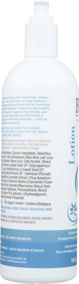 BEAUTY WITHOUT CRUELTY: Hand and Body Lotion Fragrance Free, 16 fo