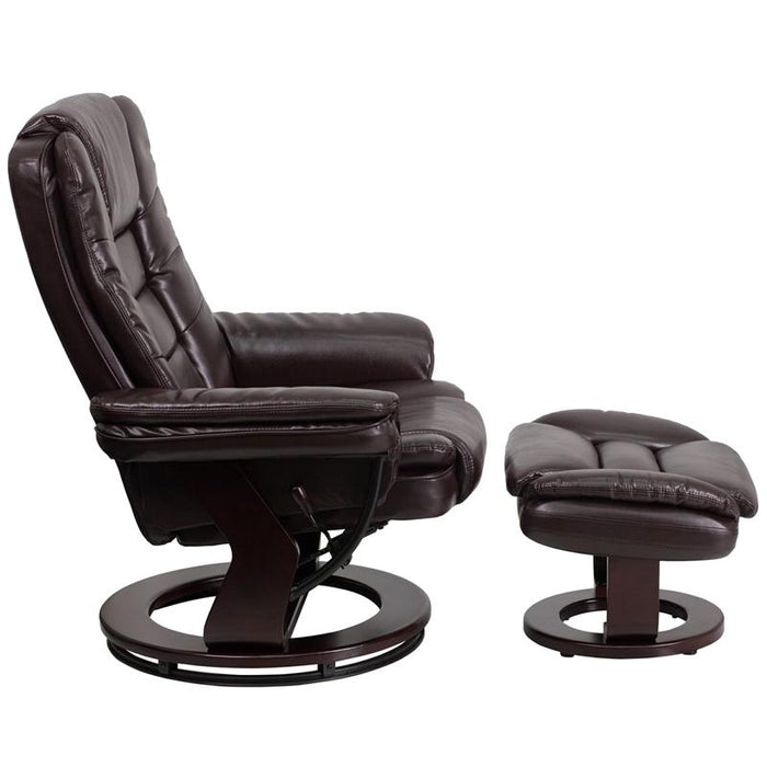 Contemporary Multi-Position Recliner with Horizontal Stitching and Ottoman with Swivel