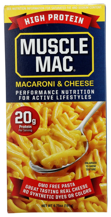 Muscle Mac Original Yellow Cheddar 6.75 oz. The new standard in Macaroni and Cheese with a superior Cheddar Cheese taste at a terrific value.