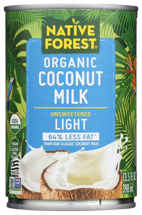 Native Forest® Organic Light Coconut Milk imparts rich and creamy goodness to wonderful dishes with 64% less fat than our Organic Classic Coconut Milk. Native Forest® Organic Light Coconut Milk is a delicious ingredient in soups, curries, sauces, desserts, and beverages.