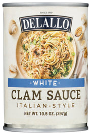 DeLallo White Clam Sauce is a classic seafood pasta sauce that is ready to enjoy with your favorite long cut of pasta. Our heat-and-serve White Clam Sauce is an authentic Italian recipe crafted in the U.S.A. with fresh-water clams, known for being large and meaty with a more tender texture. This succulent fresh-tasting clam sauce features savory olive oil with garlic and herbs for the perfect complement to the clam's delicate briny flavor.